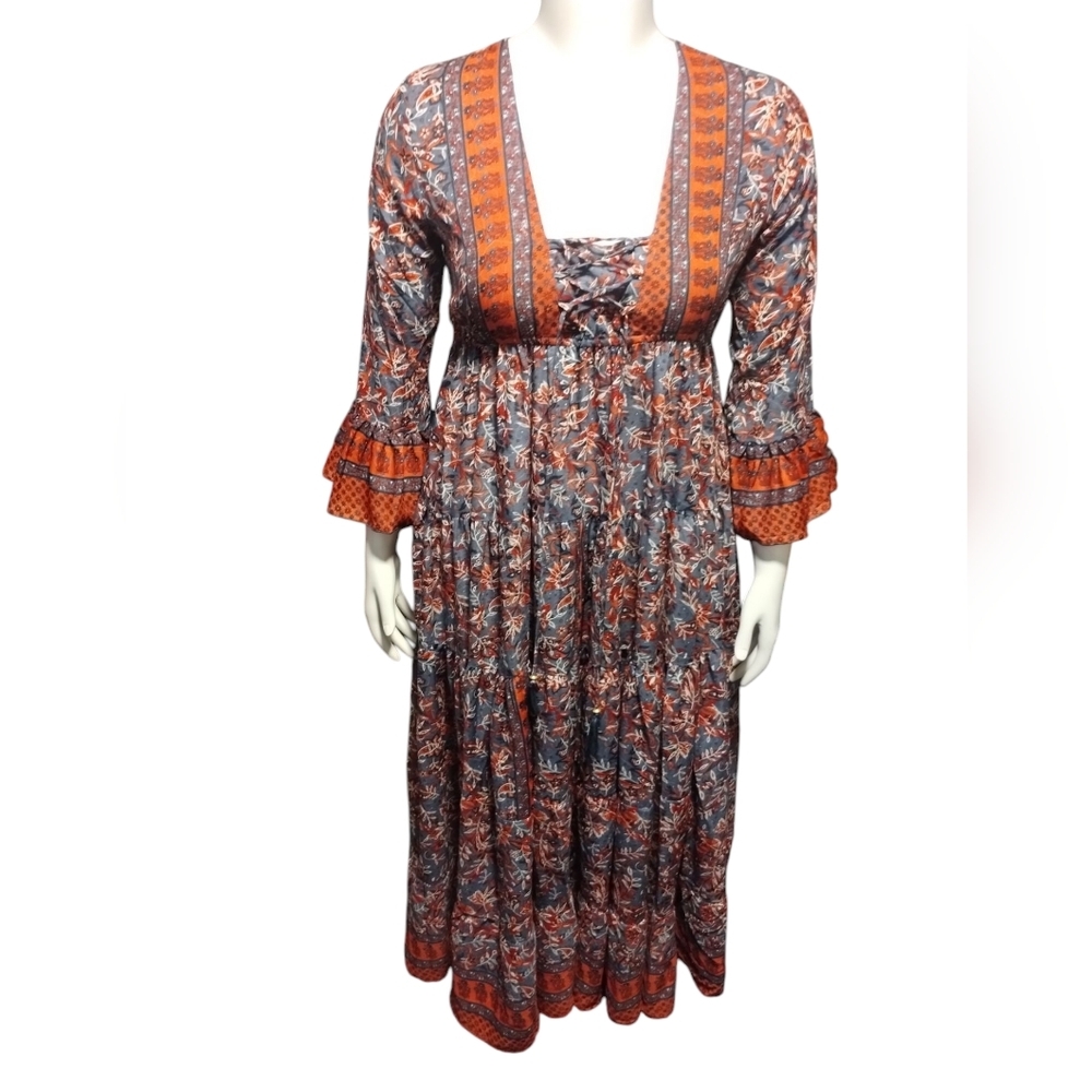 Boemo Anthropologie Women's Boho Floral Milkmaid Tiered Cottagecore Dress size M